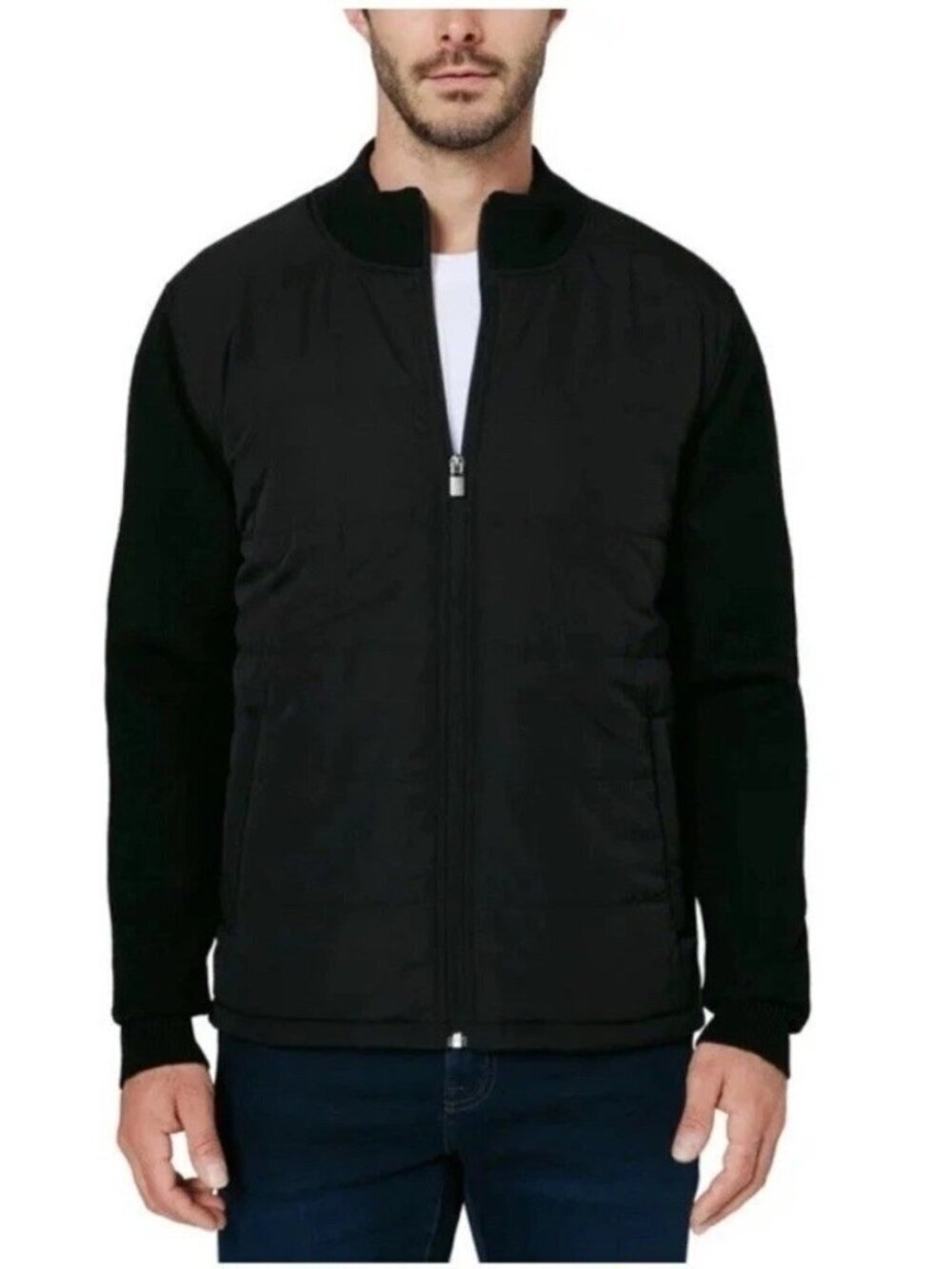 Infinity Men's L LinearFlex Hybrid Sweater Jacket Quilted Knit Black d1714